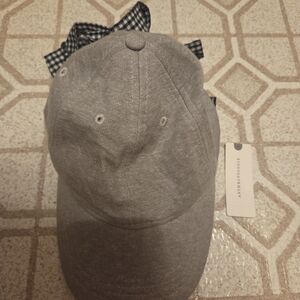 Anthropologie Heather Gray Baseball Cap with Gingham Bow
